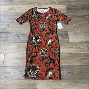 LuLaRoe Julia Dress Sz S Sheath Pencil Fitted Paisley Fall Office Artsy Boho NWT